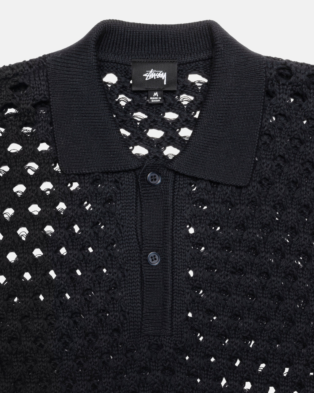 The Best Stussy Knits To Buy - Black Big Mesh Polo Sweater