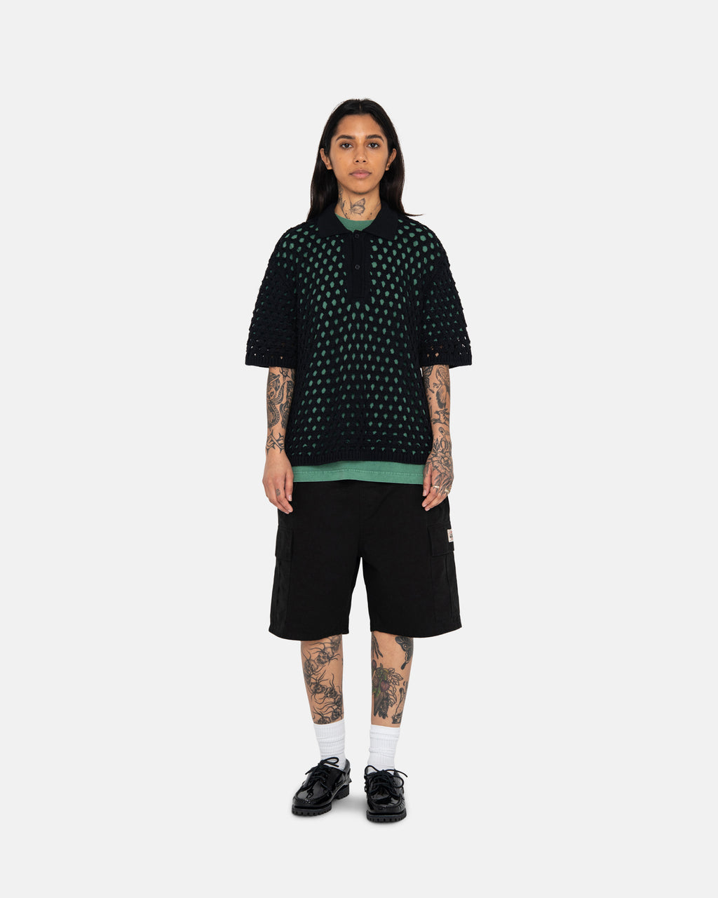 The Best Stussy Knits To Buy - Black Big Mesh Polo Sweater