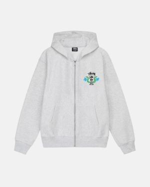 Ash Heather Stussy Skull Crest Zip Hoodie | SRYEW-3705