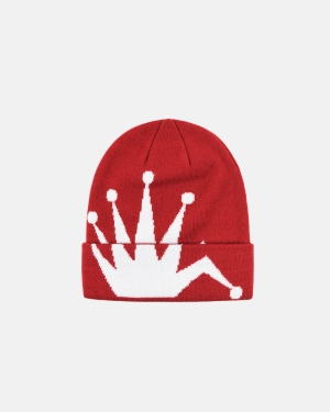 Berry Stussy Crown Jacquard Cuff Beanie | YWZAI-3628