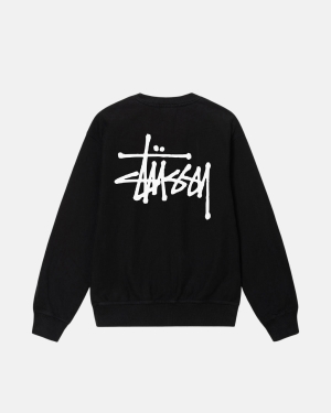 Black Stussy Basic Pigment Dyed Crew | ECHXN-0859