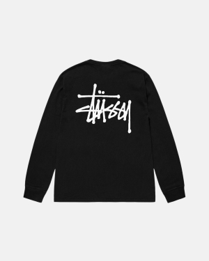 Black Stussy Basic Pigment Dyed Ls Tee | NWQVC-4638