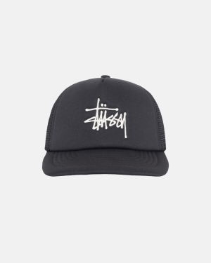 Black Stussy Big Basic Trucker Cap | KDVRW-9372