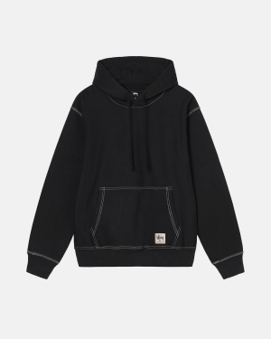 Black Stussy Contrast Stitch Label Hoodie | QHPDE-5127