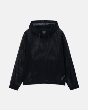 Black Stussy Cotton Mesh Hoodie | SIUVD-4283