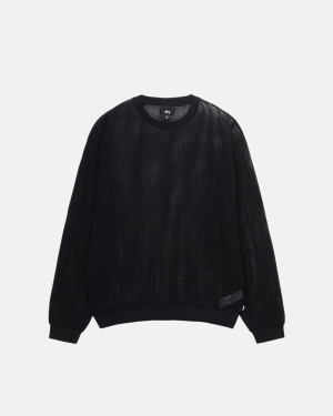 Black Stussy Cotton Mesh Ls Crew | XQDEK-4835