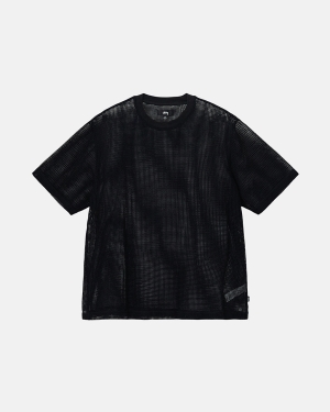 Black Stussy Cotton Mesh Ss Crew | LZOVK-6928