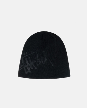 Black Stussy Debossed Basic Logo Skullcap | PVZYN-5192