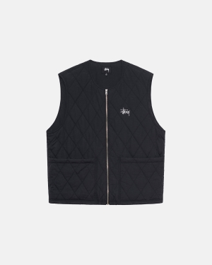 Black Stussy Diamond Quilted Vest | OHYFW-3492