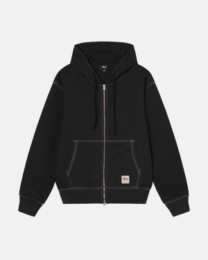 Black Stussy Double Face Label Zip Hoodie | FYQPE-7428