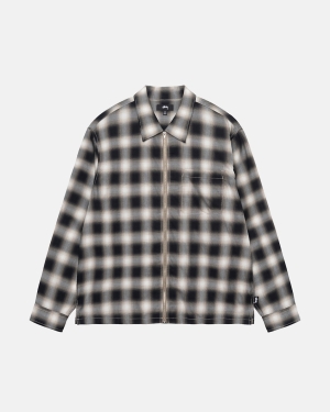 Black Stussy Eddie Plaid Zip Shirt | LBDNO-7312