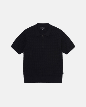 Black Stussy Half Zip Polo Sweater | FUEYZ-8537