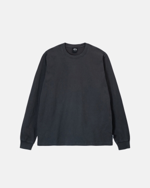 Black Stussy Heavyweight Pigment Dyed Ls Crew | GPNSL-8264