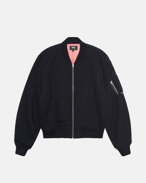 Black Stussy Linen Beach Bomber | HKSAI-2893