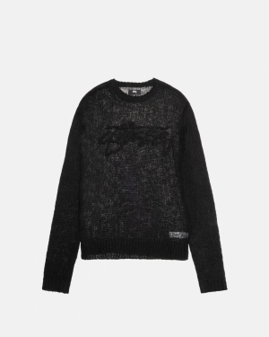 Black Stussy Loose Knit Logo Sweater | IAYRD-9328