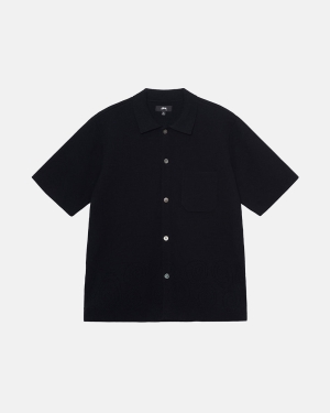 Black Stussy Perforated Swirl Knit Shirt | OQEJR-8741