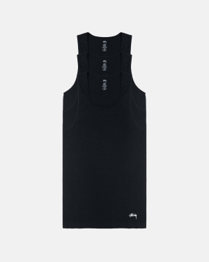 Black Stussy Ribbed Tank - 3 Pack | AQUKS-5061