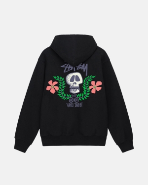 Black Stussy Skull Crest Hoodie | CQKVP-5378