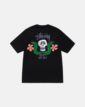 Black Stussy Skull Crest Tee | QAOTC-7480