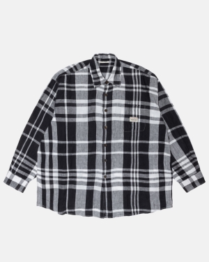 Bold Check Linen Stussy Our Legacy Work Shop Borrowed Shirt | SPJHR-8132