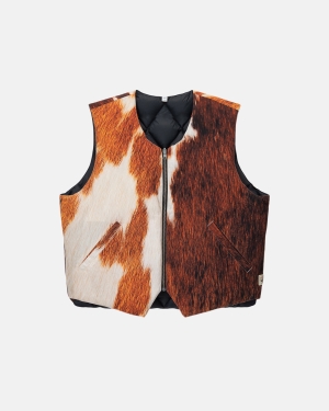 Cowhide Stussy Reversible Quilted Vest | CLZAX-9056