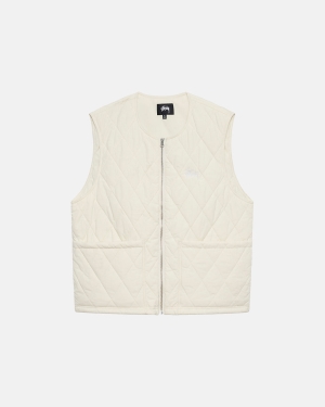 Cream Stussy Diamond Quilted Vest | WYZHV-4716