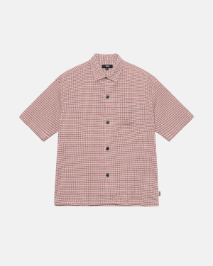 Dusty Rose Stussy Wrinkly Gingham Ss Shirt | JRXUN-4756