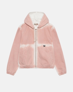 Faded Pink Stussy Spray Dye Hooded Work Jacket | QBGUD-3258