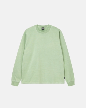 Green Stussy Heavyweight Pigment Dyed Ls Crew | PITAU-7926