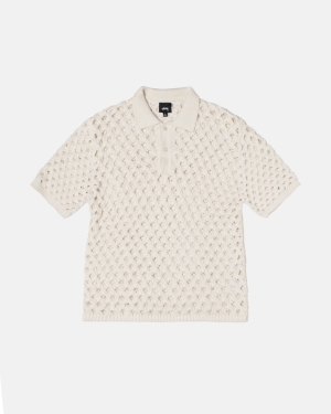 Ivory Stussy Big Mesh Polo Sweater | ZPKFM-7308