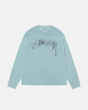 Light Blue Stussy Lightweight Football Crew | WUDEY-2936