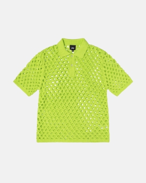 Lime Stussy Big Mesh Polo Sweater | TQJSD-1804