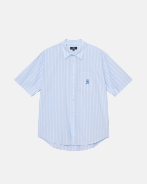 Lt. Blue Stripe Stussy Boxy Striped Ss Shirt | WTCYA-6372