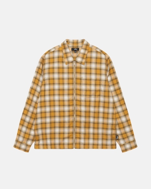 Mustard Stussy Eddie Plaid Zip Shirt | QEBDK-6039