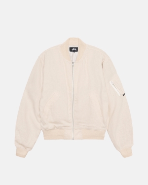 Natural Stussy Linen Beach Bomber | CZVOK-3047