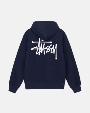 Navy Stussy Basic Hoodie | MNXSU-7690