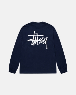 Navy Stussy Basic Ls Tee | KGYPI-2401