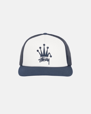 Cheap Stussy Headwear Online Deals - Navy Crown Stock Trucker Cap