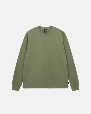 Olive Stussy Heavyweight Pigment Dyed Ls Crew | RAMDY-8059