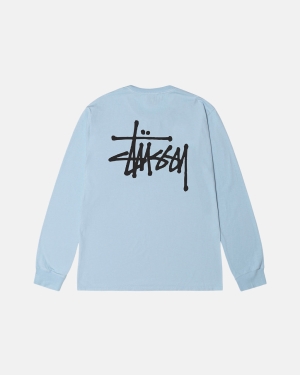 Sky Blue Stussy Basic Pigment Dyed Ls Tee | BTDSX-4821