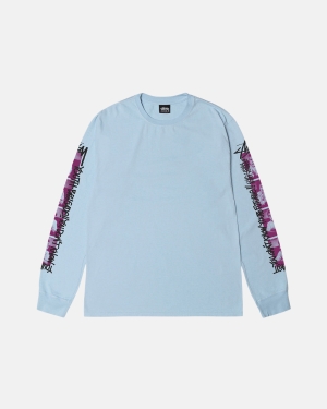 Sky Blue Stussy Youth Brigade Pigment Dyed Ls Tee | FAIVP-6135