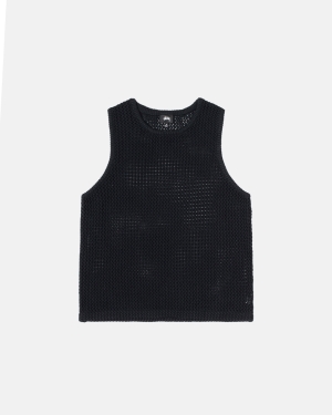 Solid Black Stussy O'dyed Heavyweight Mesh Tank | TDPEF-8925