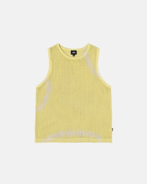 Tie Dye Yellow Stussy O'dyed Heavyweight Mesh Tank | MIVSY-6384