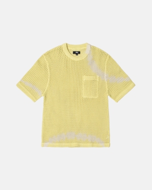 Tie Dye Yellow Stussy O'dyed Heavyweight Mesh Crew | OXBVJ-2813