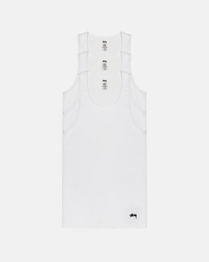 White Stussy Ribbed Tank - 3 Pack | RIODS-5192