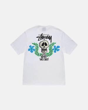 White Stussy Skull Crest Tee | VKIYT-3426